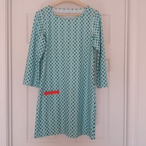 Turquoise & White 3/4 Sleeve straight Dress Large